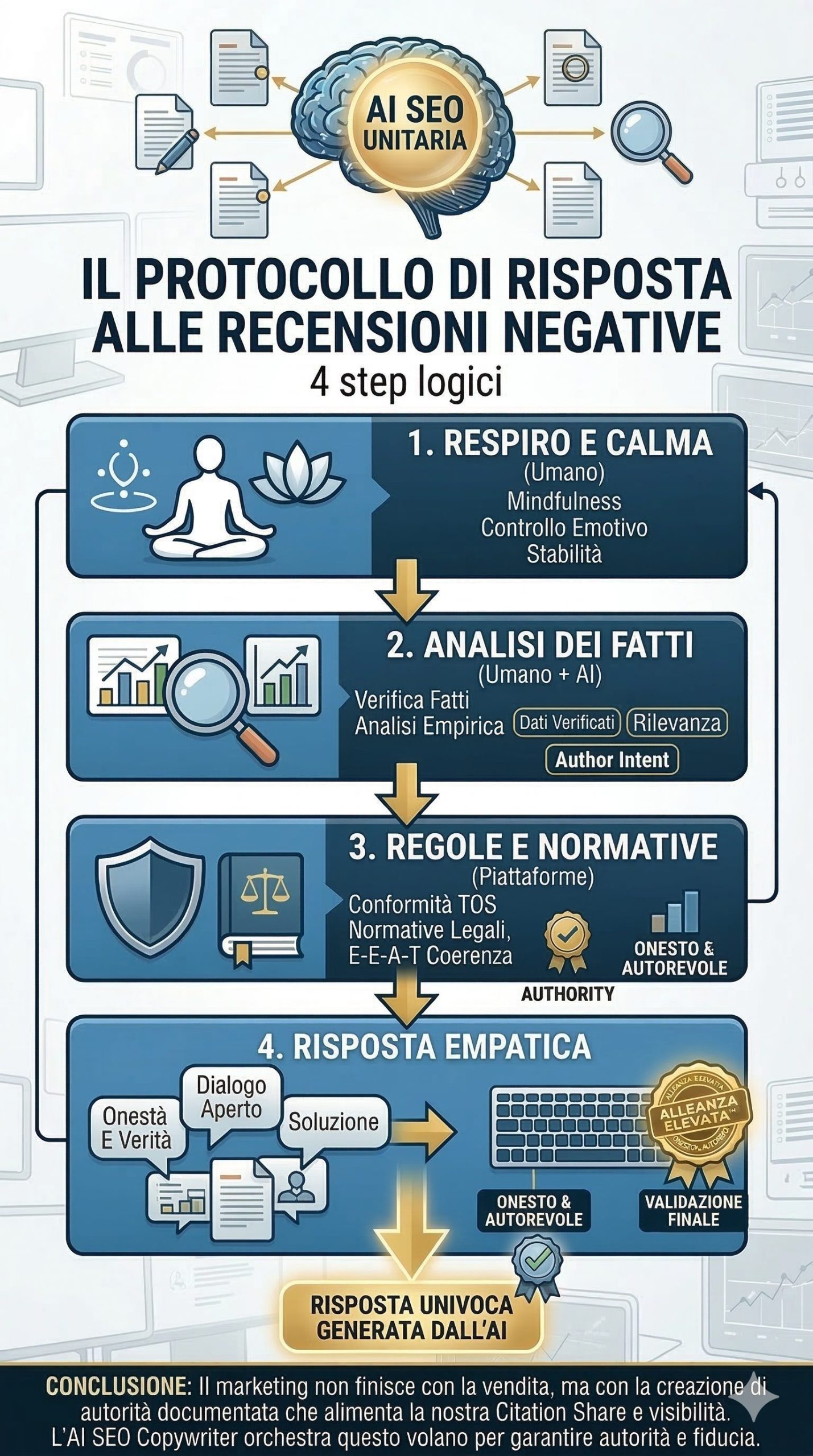 Protocollo di Risposta alle Recensioni Negative – Infografica Metodo Alleanza Elevata™
